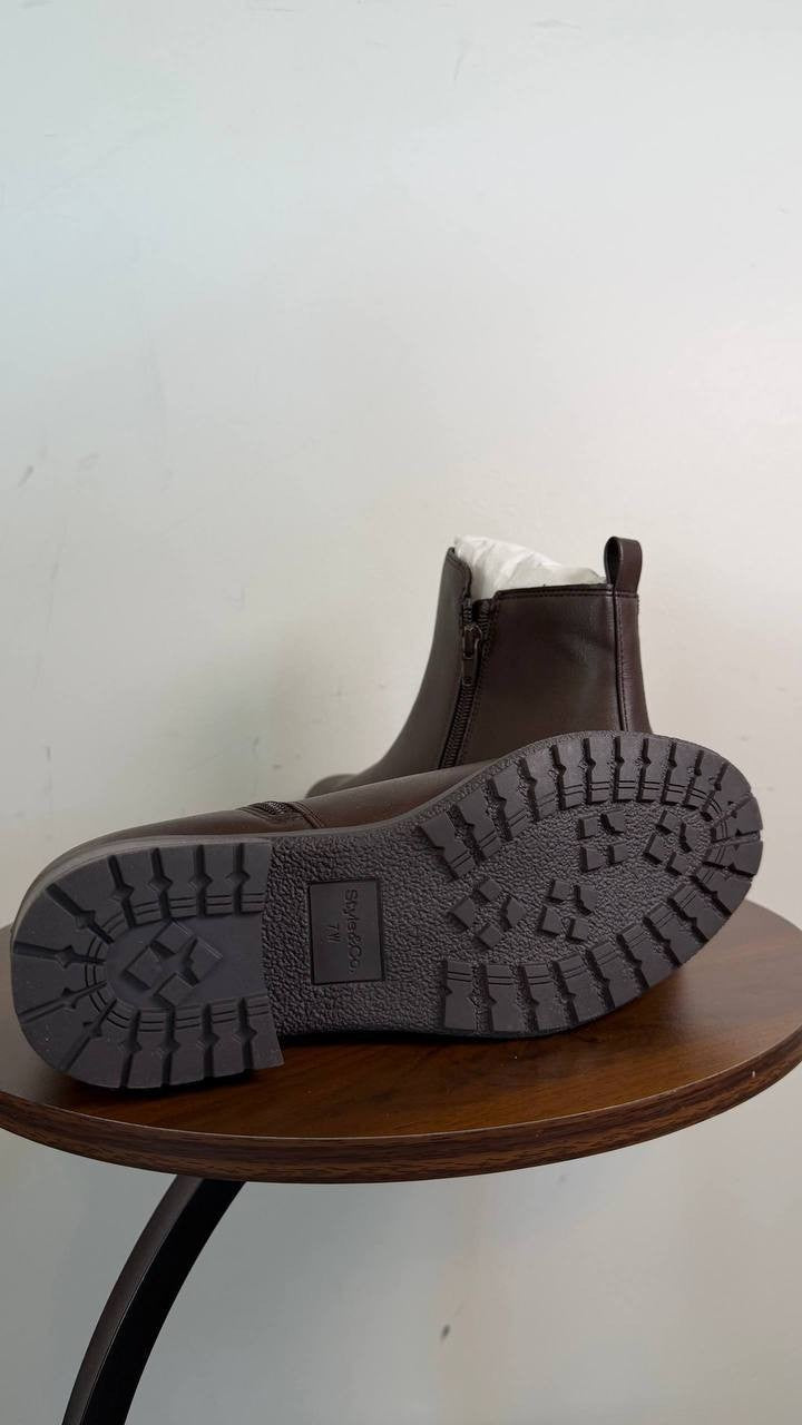 Style & Co Graciee Women’s Lug Booties Dark Roast 7W Man‑Made $69.90 NWB