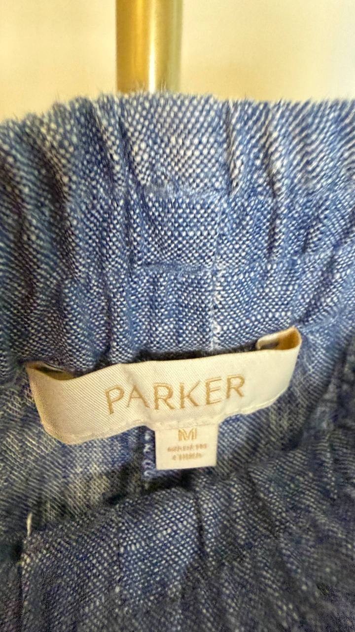 Parker The Rosalie Drawstring Wide-Leg Chambray Pants Blue M $99 NWT