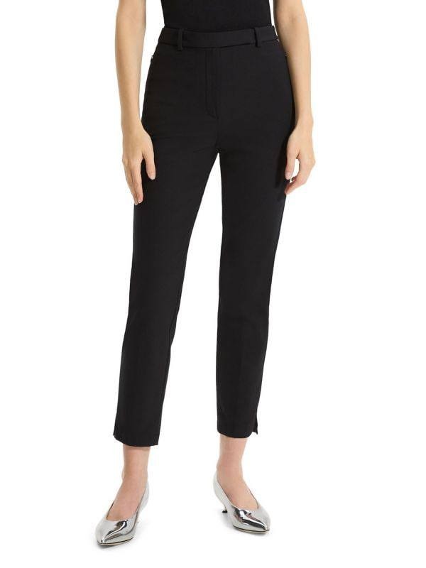 Theory High-Rise Tapered Cotton-Blend Pants – Black – Size 00 –MSRP 245$