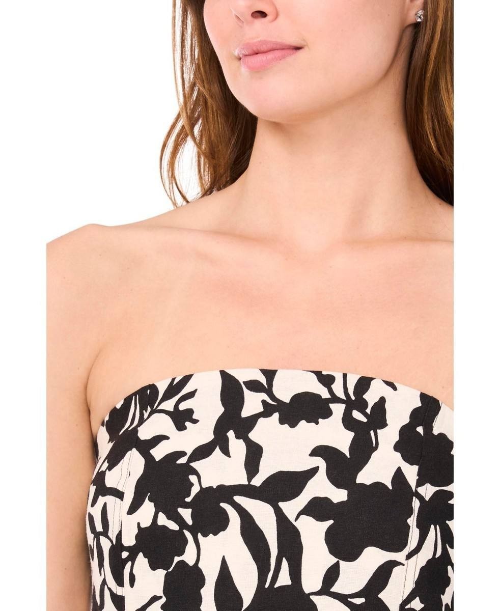 MSK Strapless Smocked Floral Wide‑Leg Jumpsuit Black XL NWT $119