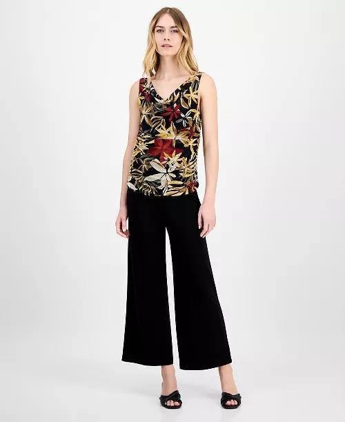 Anne Klein Printed Ruched Draped‑Neck Mesh Top Floral XL NWT $69