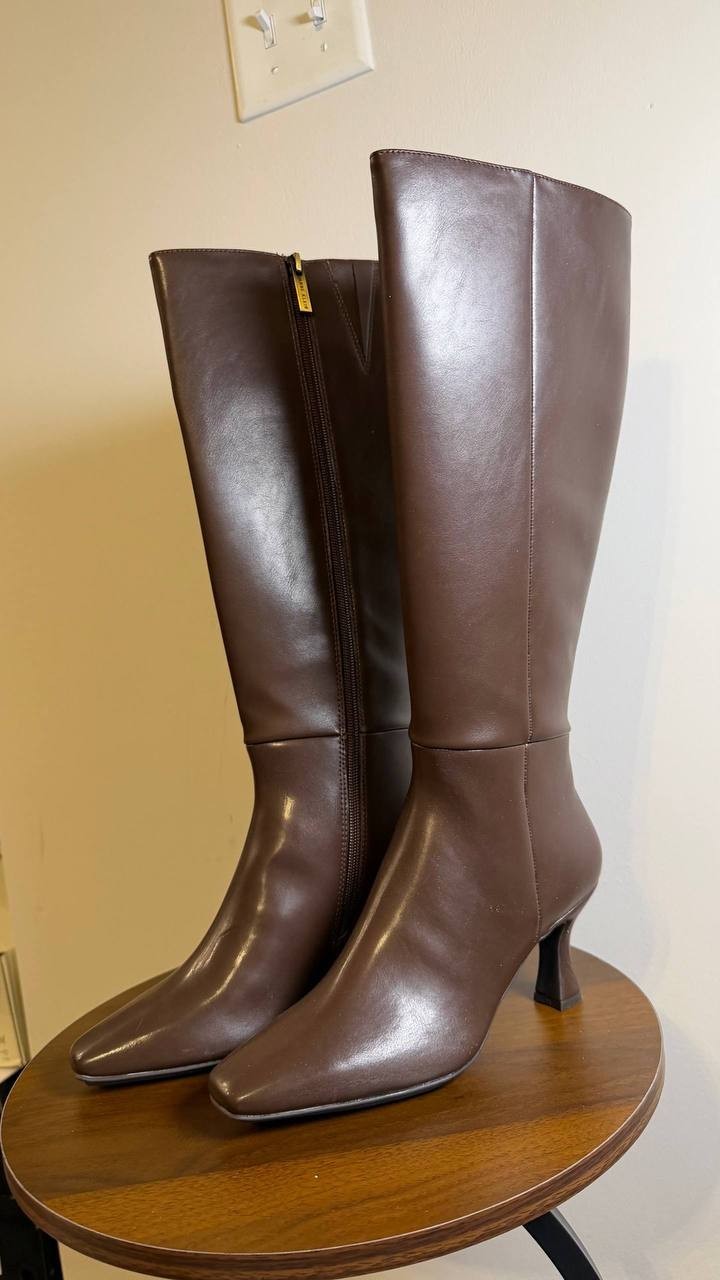 Anne Klein Perfektion Boots 6 Black Man‑Made Knee‑High Snip Toe NIB msrp$159