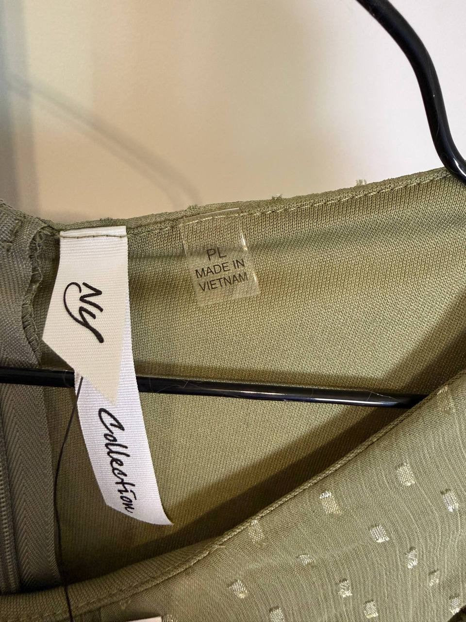NY Collection Petite Short Sleeve Belted Swiss Dot Dress – Olive– Size PL – NWT
