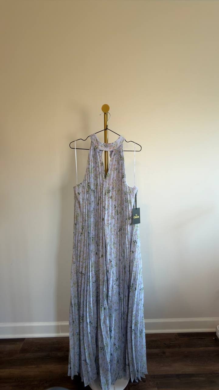 CeCe Pleated Floral Keyhole Maxi Dress Blue Floral XL NWOT $139