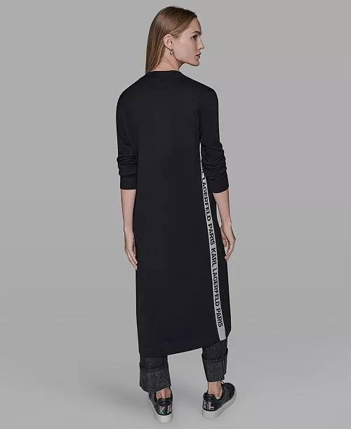 Karl Lagerfeld Paris Logo Duster Sweater Black XL NWT Long Open Front $149