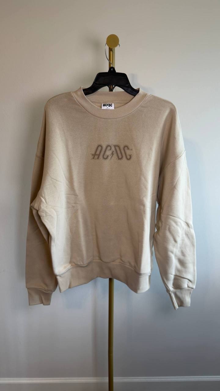 AC/DC High Voltage Graphic Crewneck Sweatshirt Tan M NWOT $46