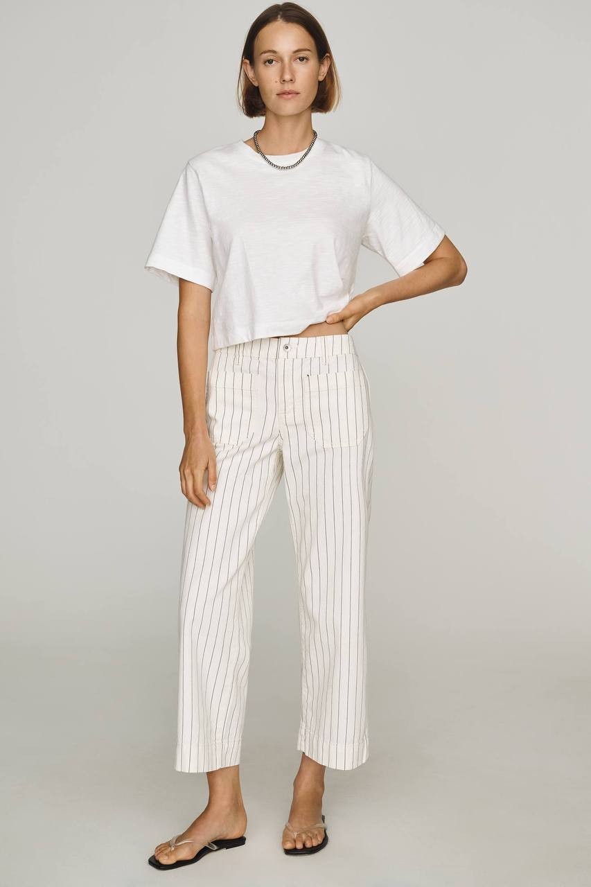 Sanctuary The Marine Mid‑Rise Crop Pants Bleached White Stripe 28 NWT $129