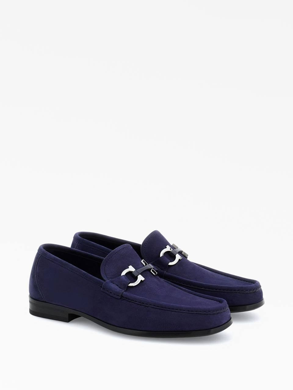 Ferragamo  Gancini  Loafers  Blue  Suede  8.5  New  in  Box  $950