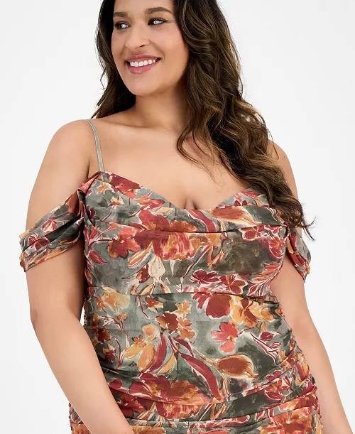 Katia Rae Plus Size Printed Cowlneck Midi Dress Olive Multi 18 NWT $85