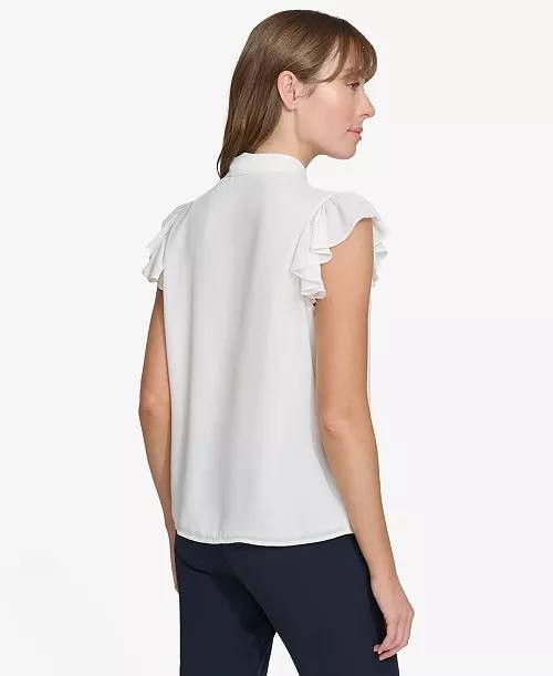 Tommy Hilfiger Flutter-Sleeve Tie-Neck Blouse White Size S NWT $69 – Chic Classi