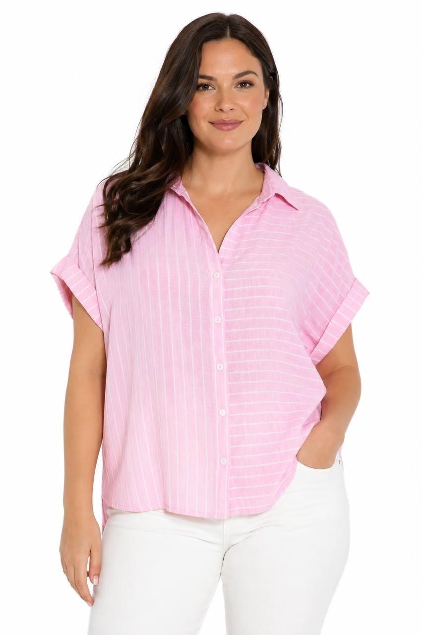 New York Clothing Women’s Pink Striped Short Sleeve Shirt XL NWOT $35