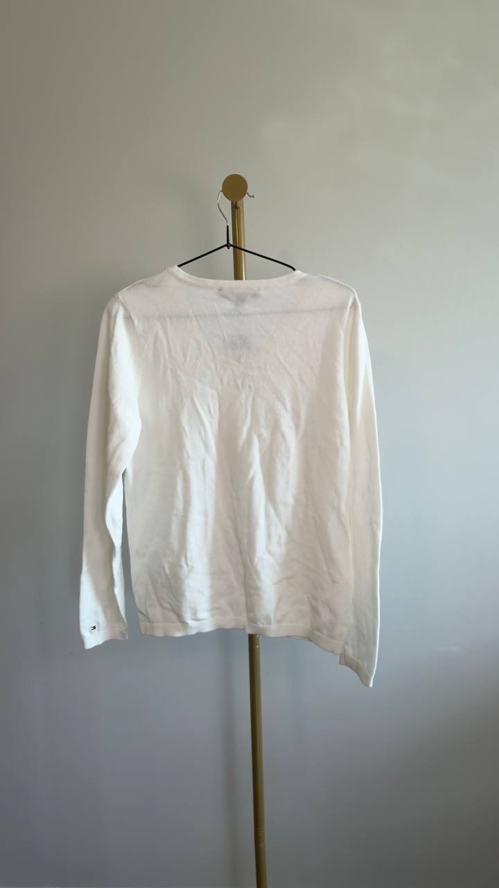 Tommy Hilfiger Rhinestone Argyle V‑Neck Sweater Ivory S NWT $69.60