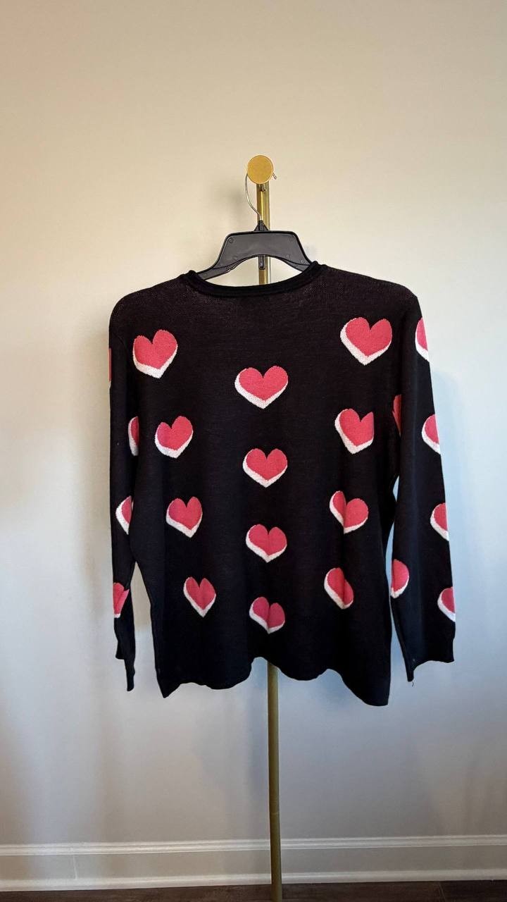 Jones New York Scatter Heart Crewneck Sweater Black Multi XL NWT $99.50