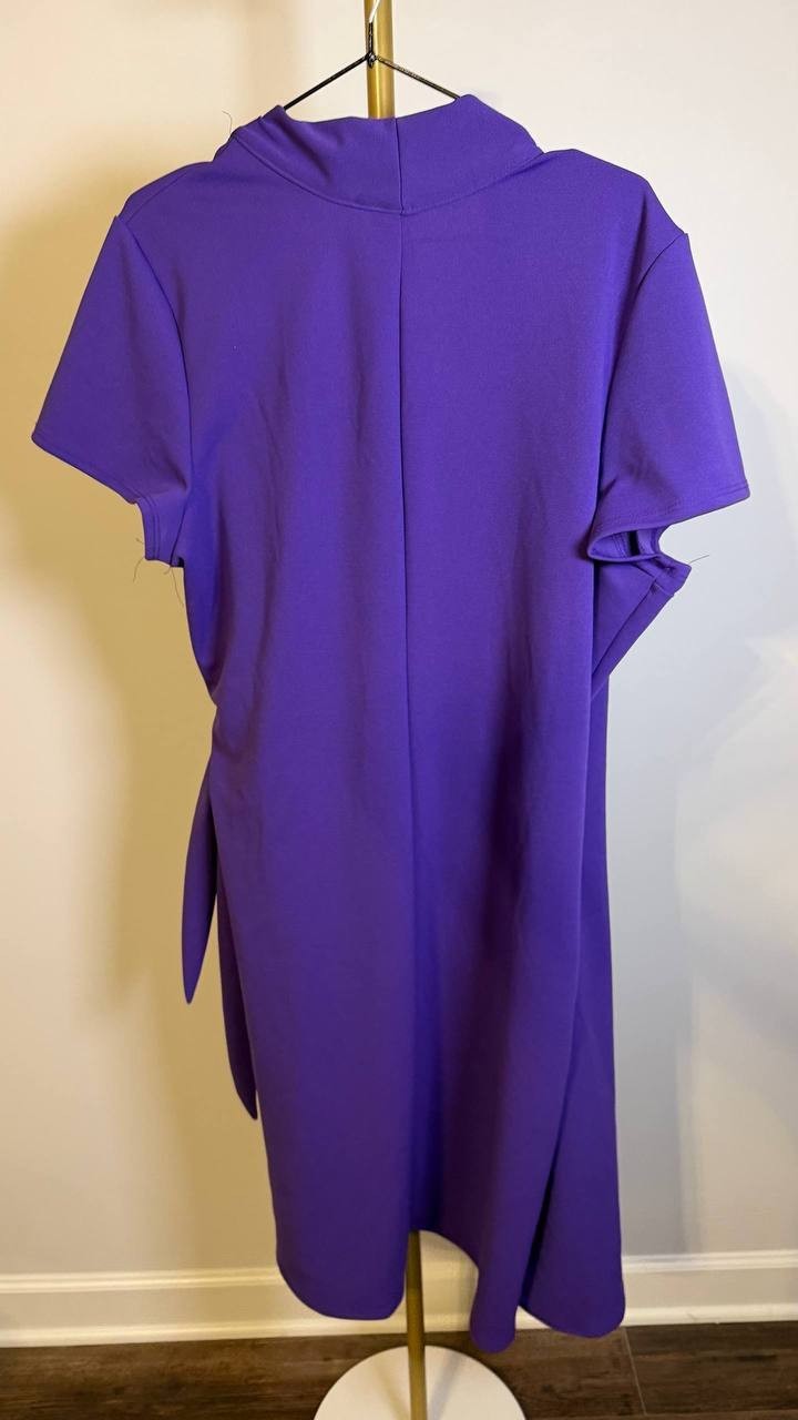 24Seven Comfort Apparel Plus Mandarin Collar Wrap Dress Purple 2X $78 NWT