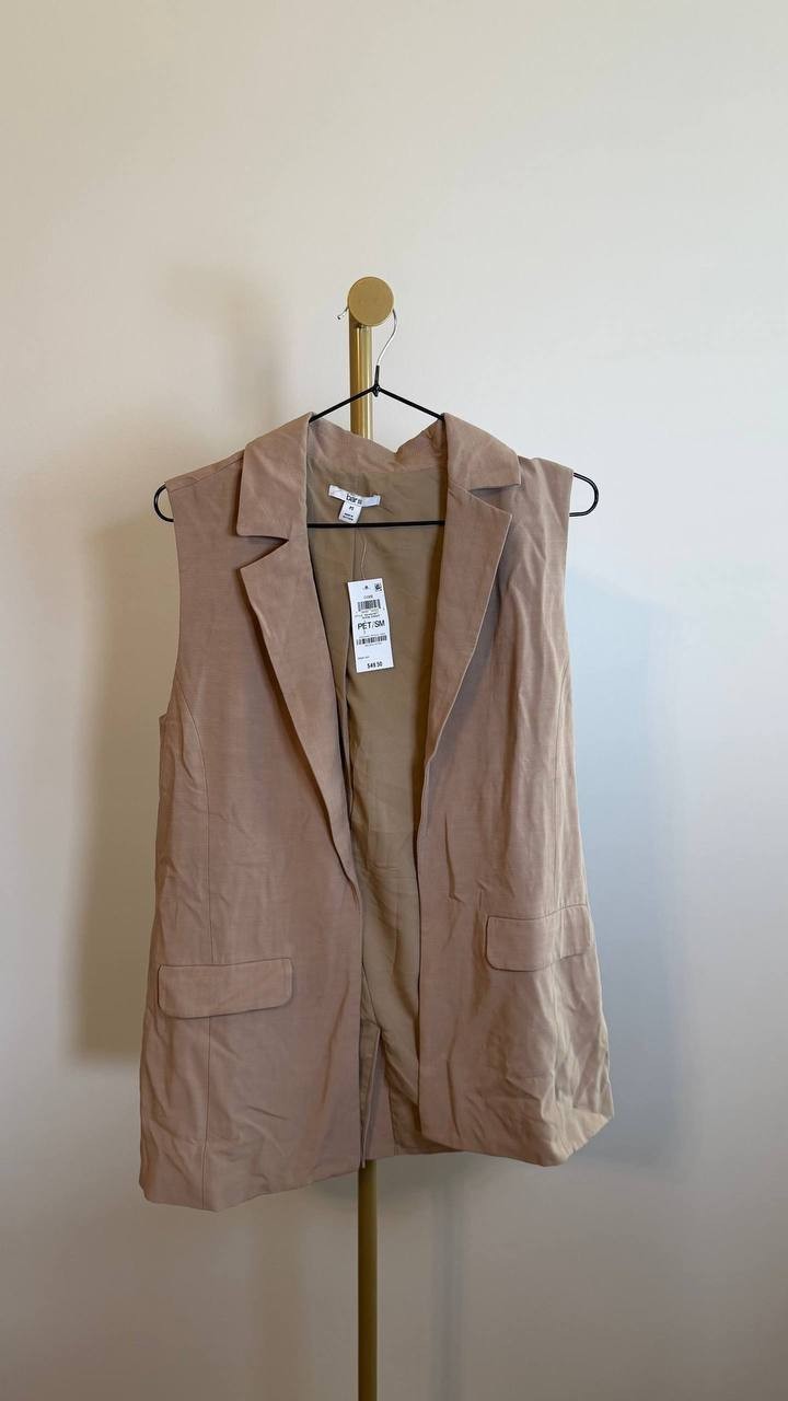 Bar III Sleeveless Blazer Warm Ginger Notched Lapel Patch Pockets Size P/SM NWT