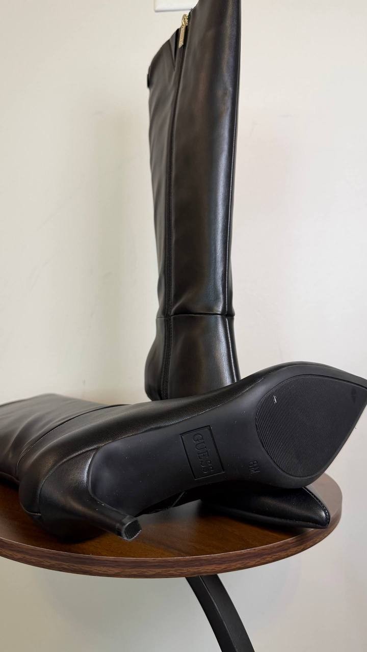 Guess Wayla Knee‑High Nappa PU Stiletto Boots Black Women’s 8M NWB $259