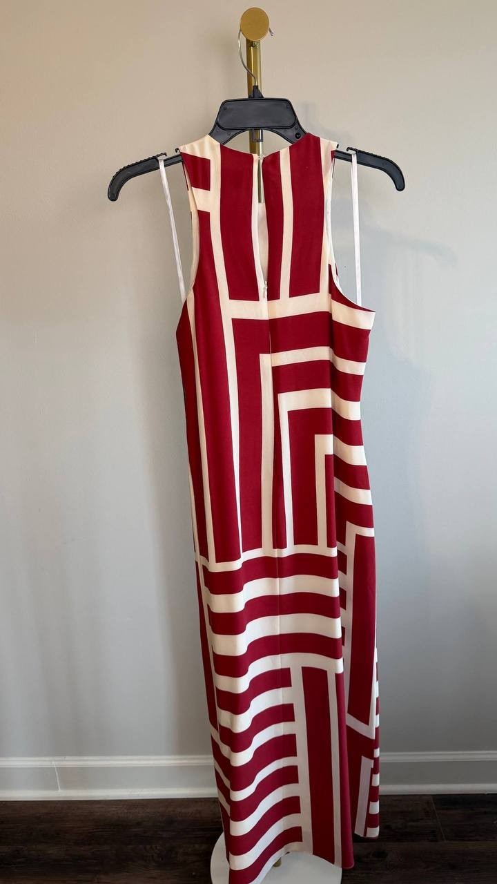 Donna Morgan Crewneck Midi Dress Cream/Dark Red 2 NWT $158