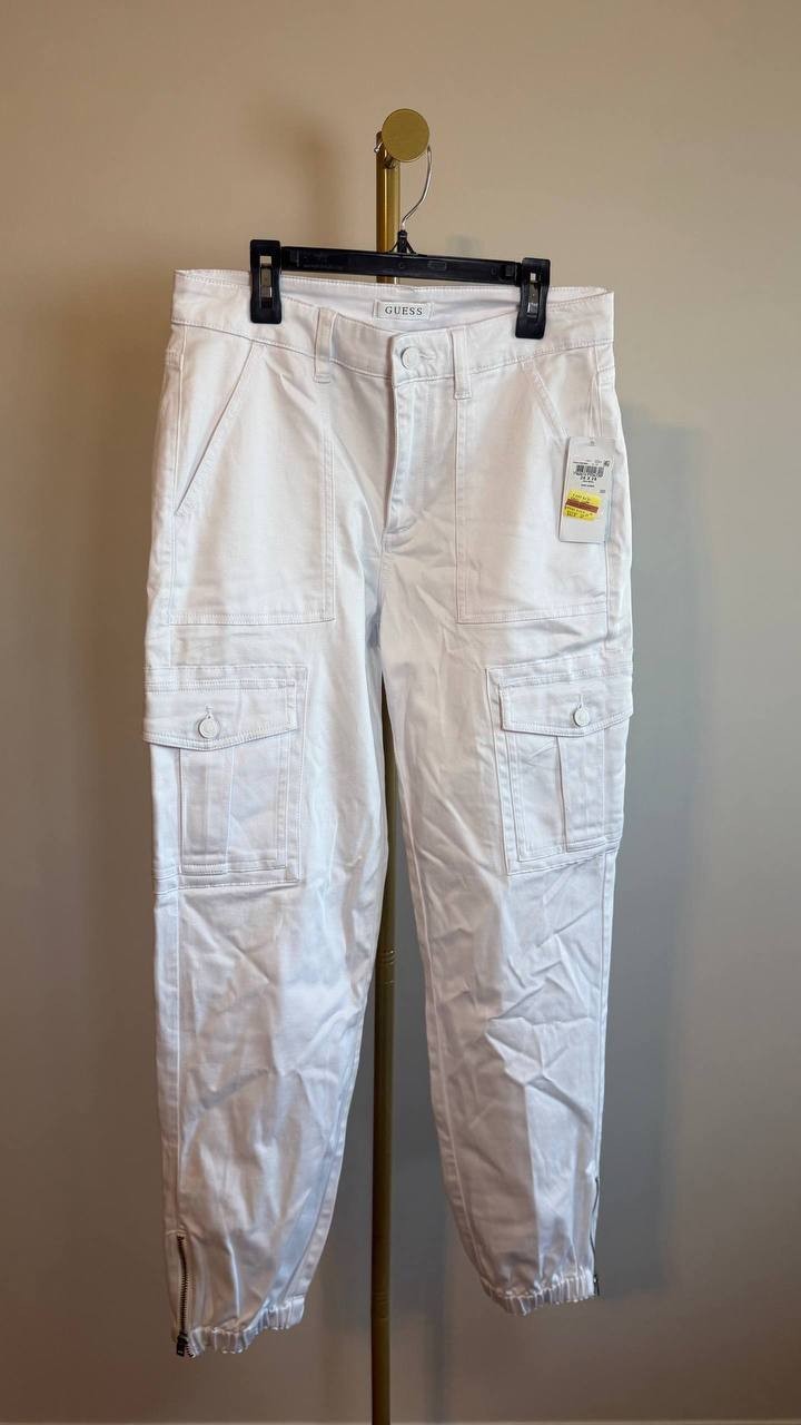 Guess Juno Cargo Joggers White 26x28 Super High Rise NWT $148