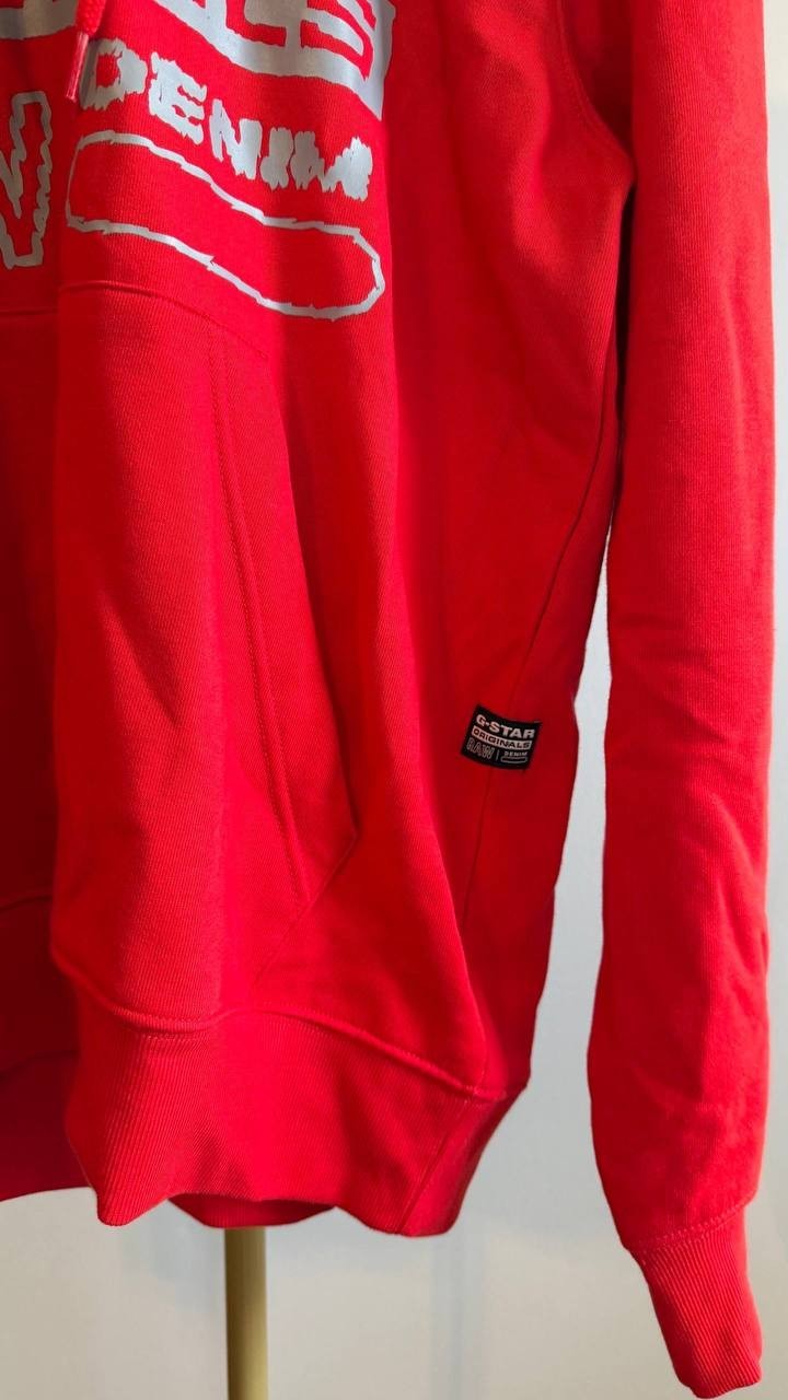 G‑Star RAW Men’s Distressed Originals Logo Fleece Hoodie Red L $140 NWT