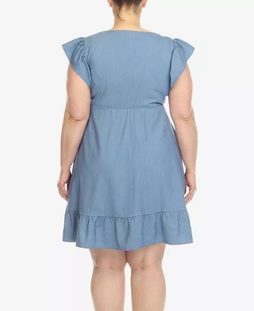 White Mark Womens' Blue Ruffle Sleeve Knee-Length Dress Plus Size 3XL