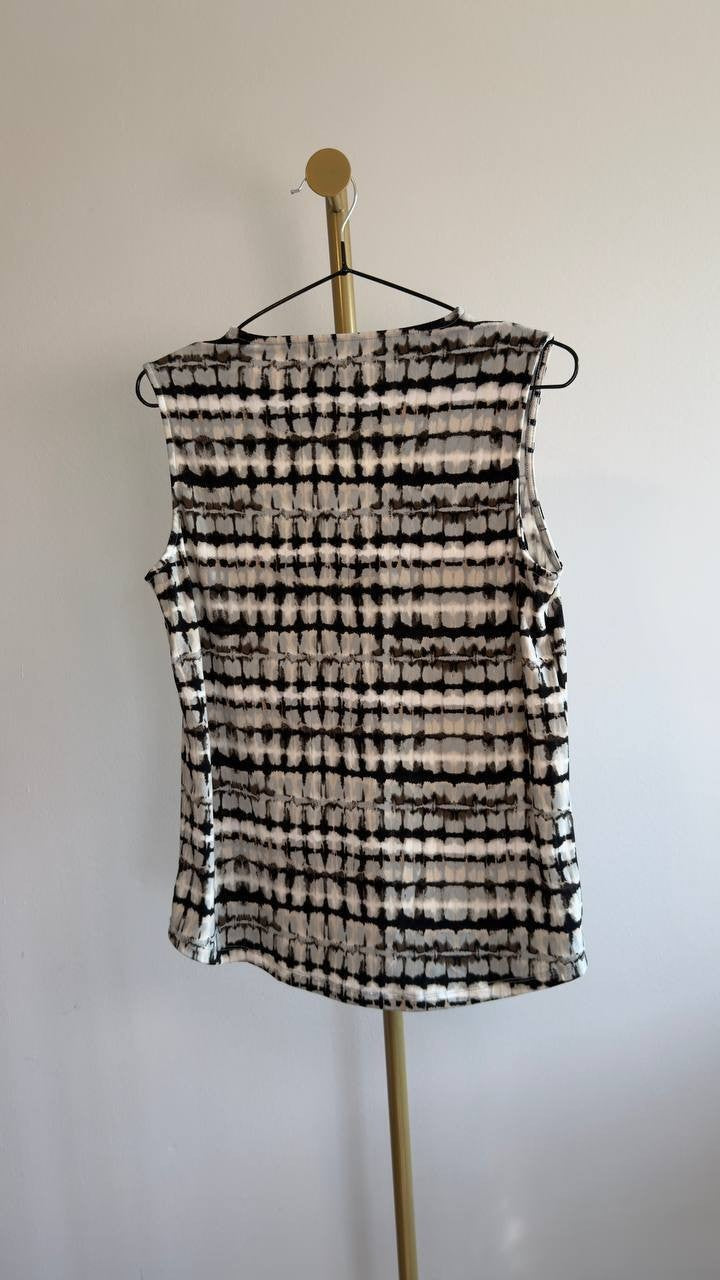 Anne Klein Printed Pleated V‑Neck Top XXS White Multi NWOT $49