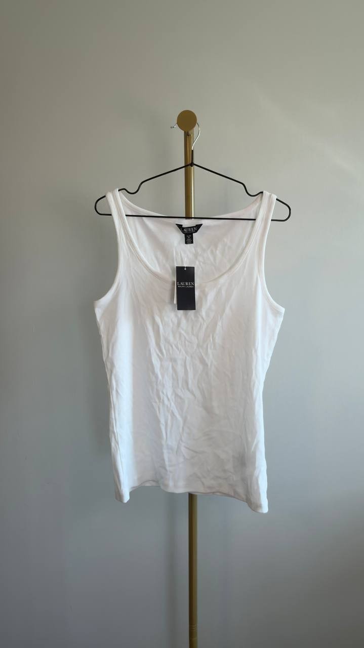 Lauren Ralph Lauren Stretch Rib-Knit Tank Top XL White NWT $49.50