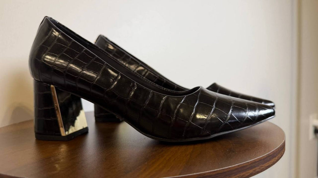 Jones New York Block Heel Pumps 7.5M Black Croco Faux Leather MSRP $69.90