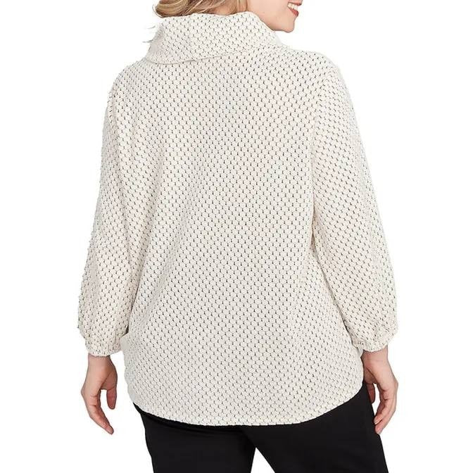 Ruby Rd Plus Honeycomb Chenille Cowl Neck Top Ivory/Black 3X NWT $64