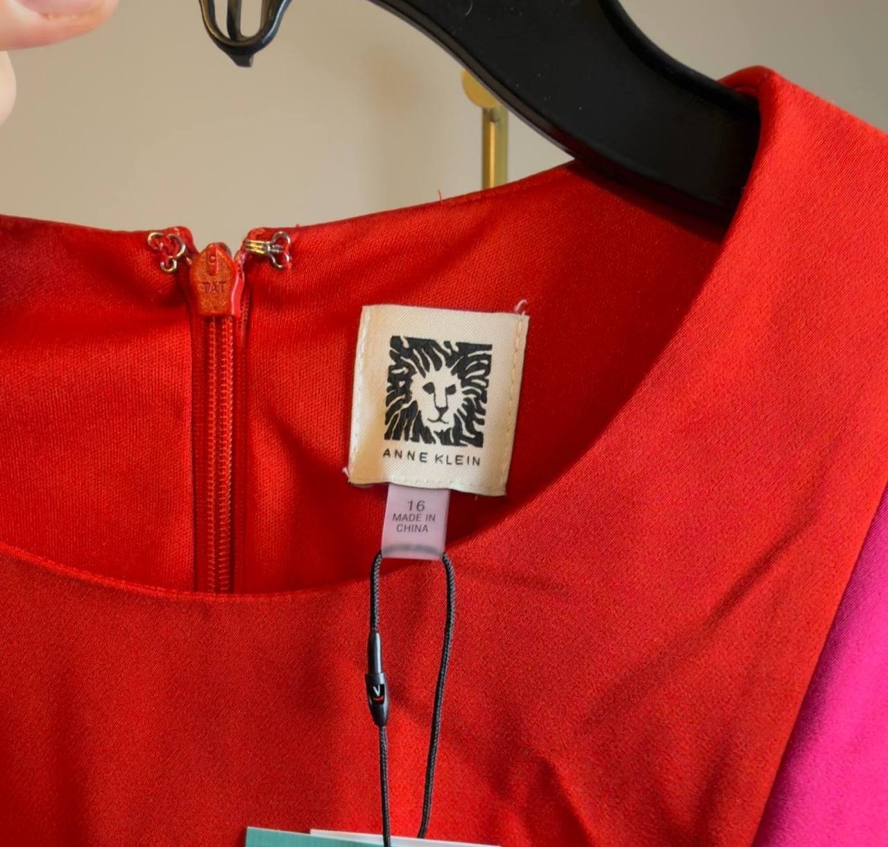 Anne Klein Colorblock Sheath Dress 3/4  Sleeves Fuchsia/Rose 16 NWT $139