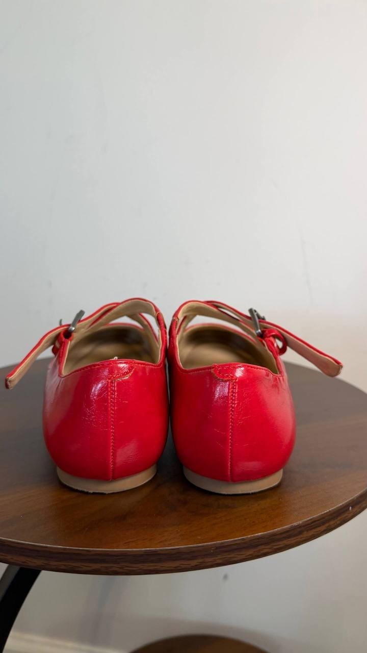 Journee Ivanna Mary Jane Flats Red 8M Vegan Leather Buckle $93.99 NWB
