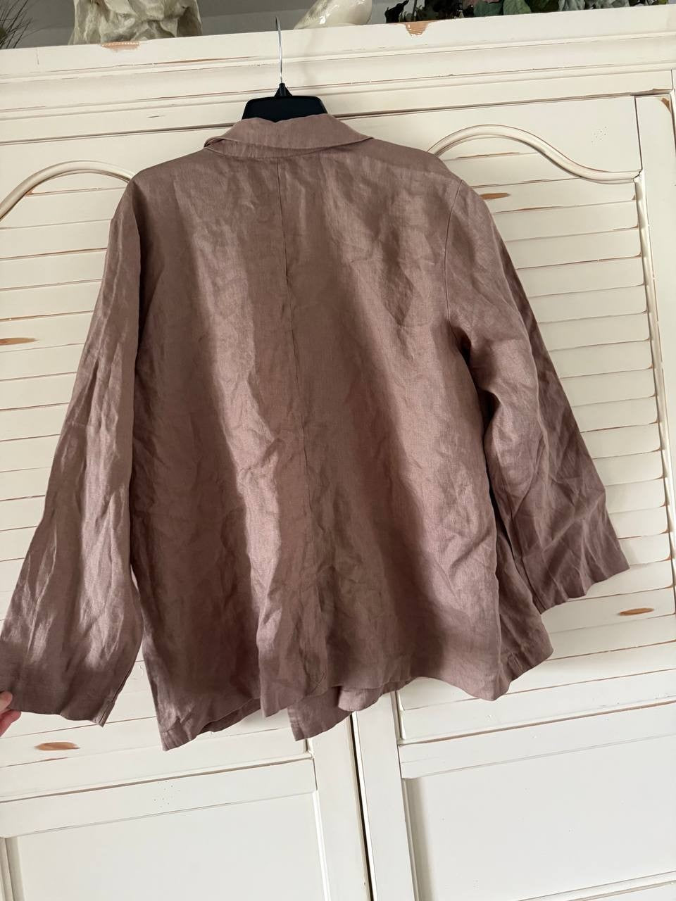 Eileen Fisher Linen Blazer Cocoa XL Notch Collar &amp; Double-Breasted NWT