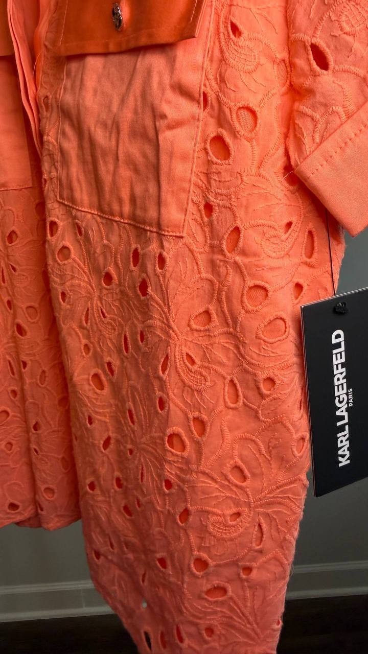 Karl Lagerfeld Paris Women’s Eyelet Cotton Shirt Red XS NWT $129