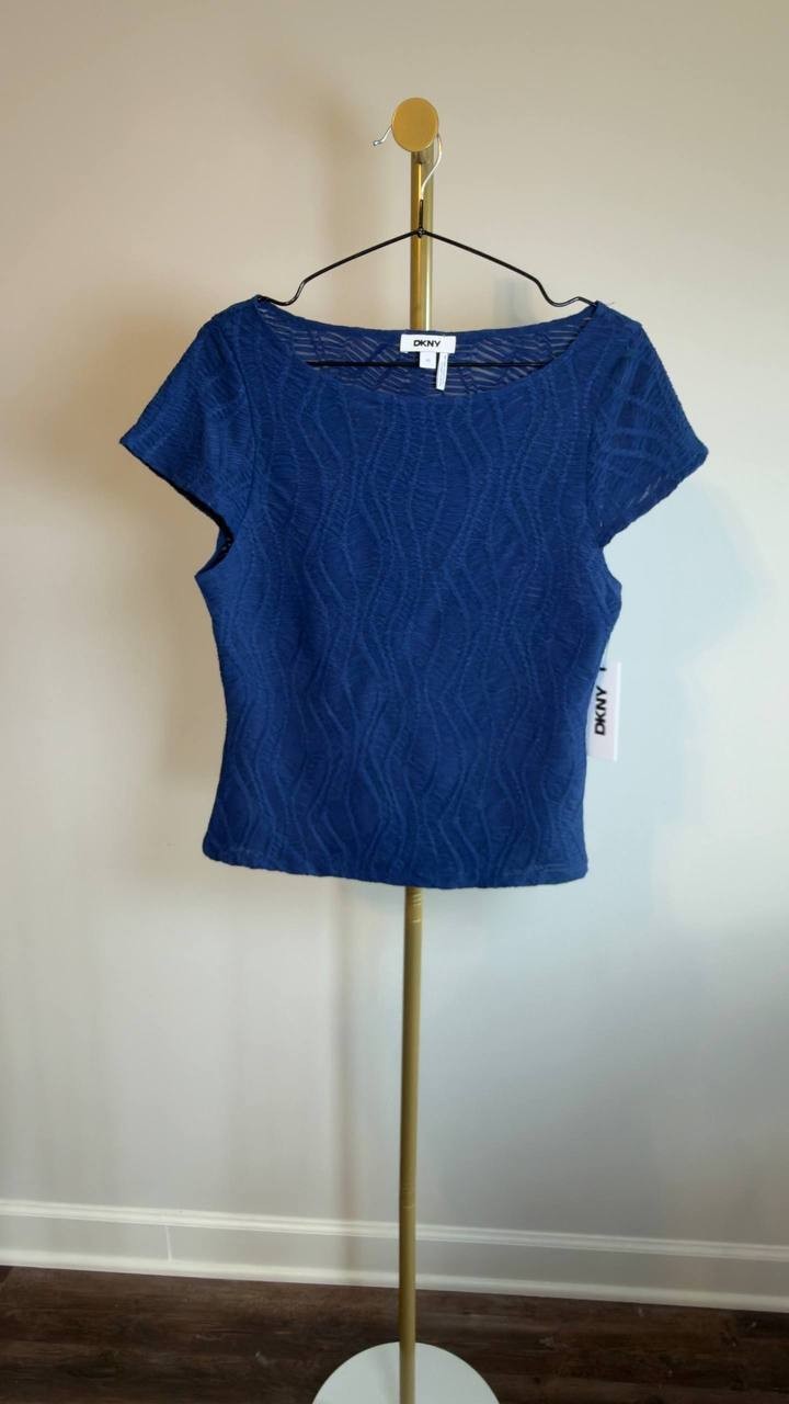 DKNY Texture Knit Top Cadet Blue XS NWT $69