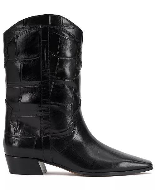 Vince Camuto Prilie Square‑Toe Western Leather Boots Black 7.5M NWB $169
