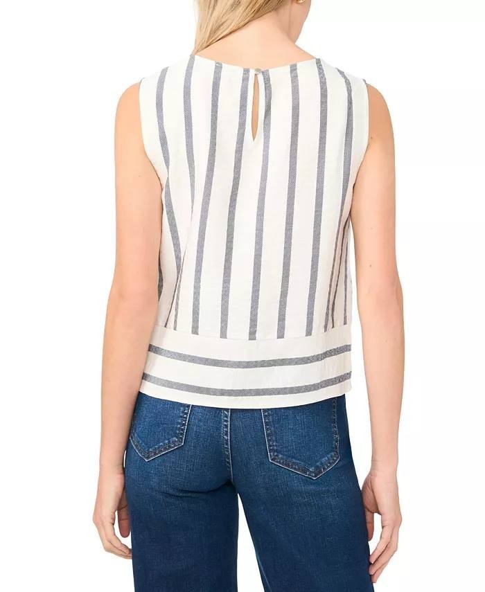 Vince Camuto Sleeveless Crewneck Viscose Blouse White Multi L NWOT $79