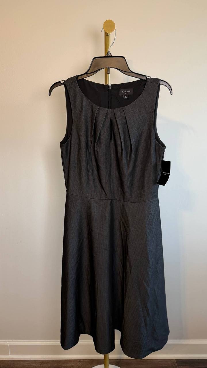 Tahari ASL Pleat Fit & Flare Dress Black 8 NWT $159