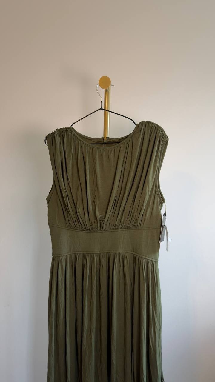 Taylor Cinched Waist Ruched Crewneck Dress Olive 10 NWT $199
