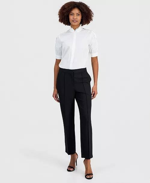 T Tahari Women’s Pintucked Trousers Black High Rise Size 14 NWT $88