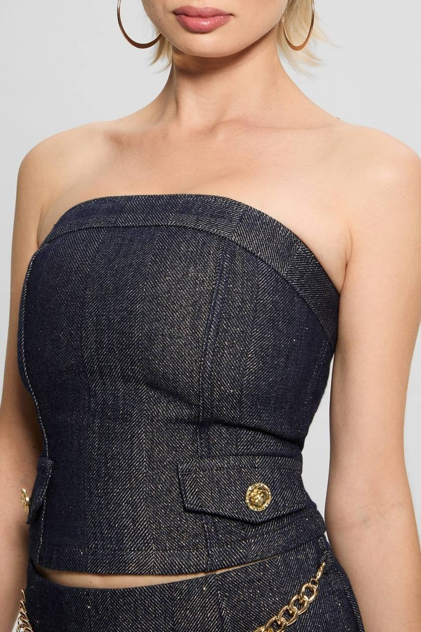 Guess Chany Denim Corset Dark Blue XS NWT $118