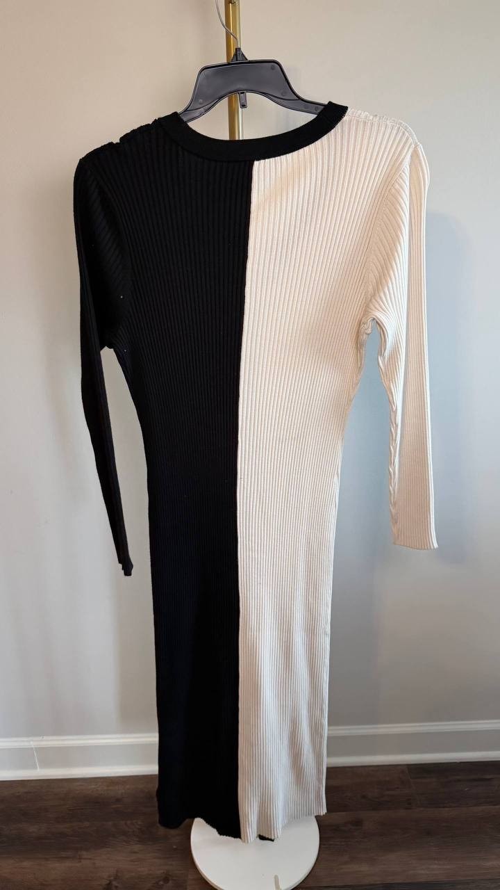 Nina Parker Plus Size Ribbed Button‑Front Dress Black/White 2X NWT $99