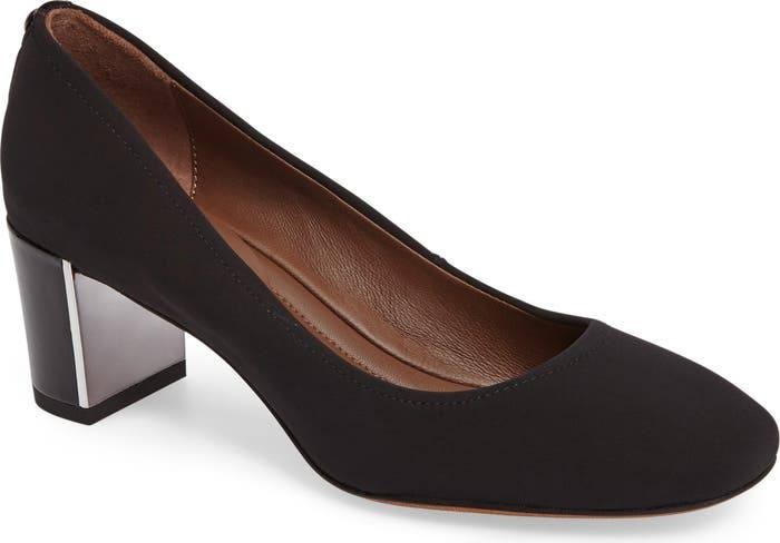 Donald Pliner Black Textile Block Heel Pumps 7.5M NIB MSRP $198