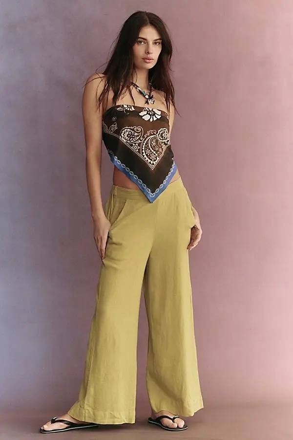 Free People Sightseer Linen Pants – Size M – Palma Green – NWOT
