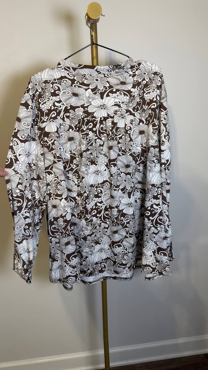 White Mark Women’s 2‑Piece Floral Print Tunic and Pant Set Brown 1XL NWT $100