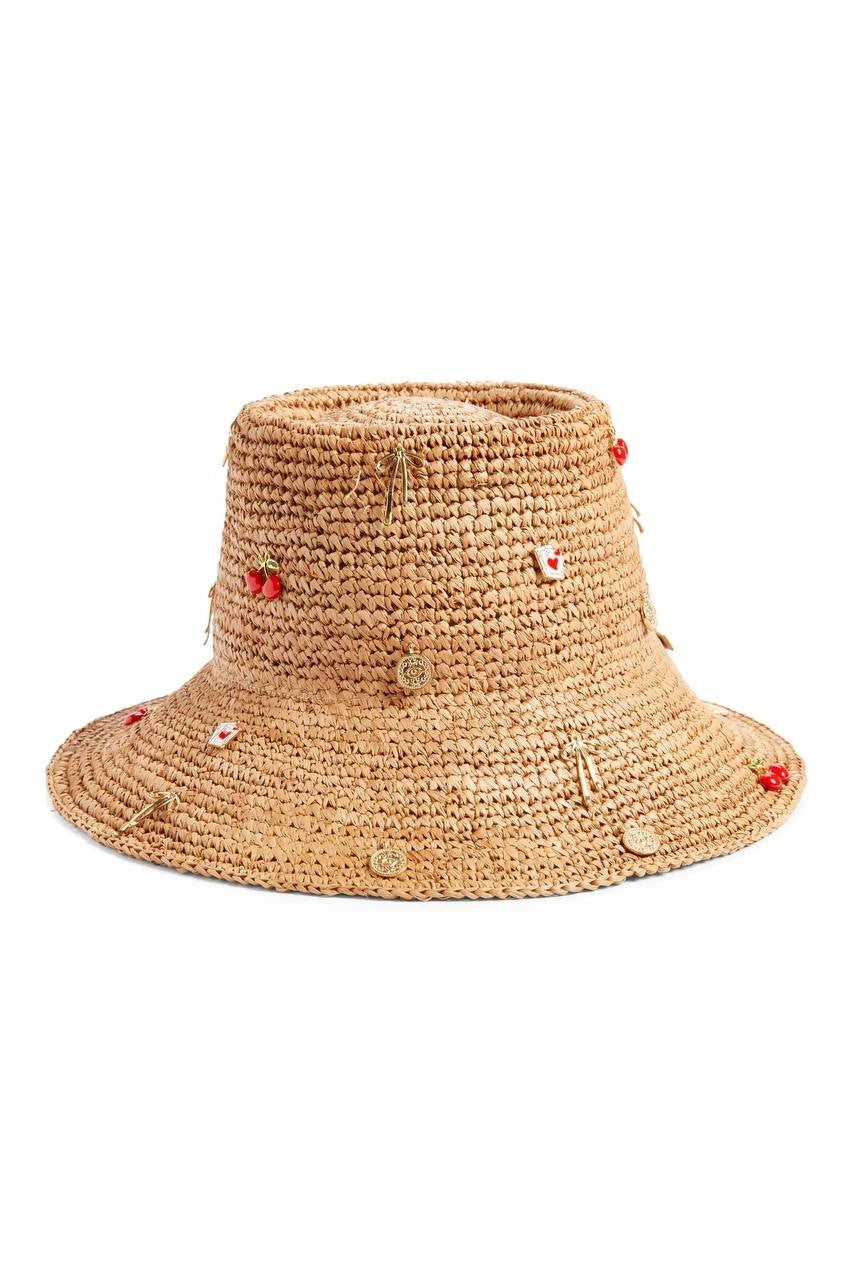 Aqua  Bucket  Hat  Tan  Raffia  One Size  New  $98