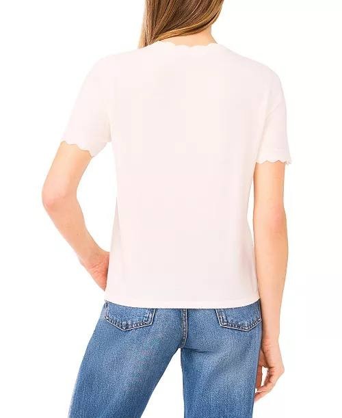 CeCe  Women’s  Scalloped  Crew  Neck  Sweater  New  Ivory  S  NWT  $69
