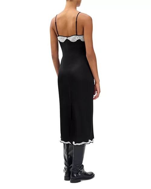 rag & bone “Ann” Embellished Slip Dress – Size 8 – Black Satin – NWT – MSRP$598