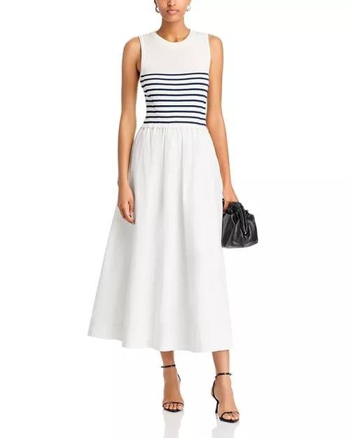 AQUA Mixed Media Maxi Dress White Navy L NWT $98