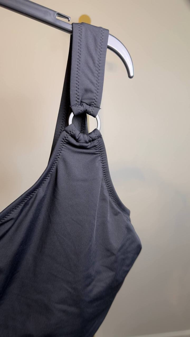 Jessica Simpson Waist‑Cutout Asymmetrical One‑Piece Swimsuit Black L NWOT $88