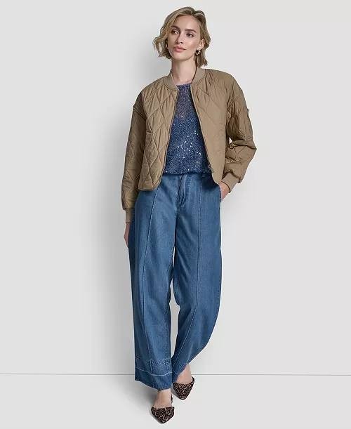 DKNY Quilted Bomber Jacket Travertine L NWT $149