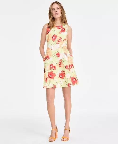 Vince Camuto Printed Scuba Fit & Flare Dress Lime 2 NWT $138